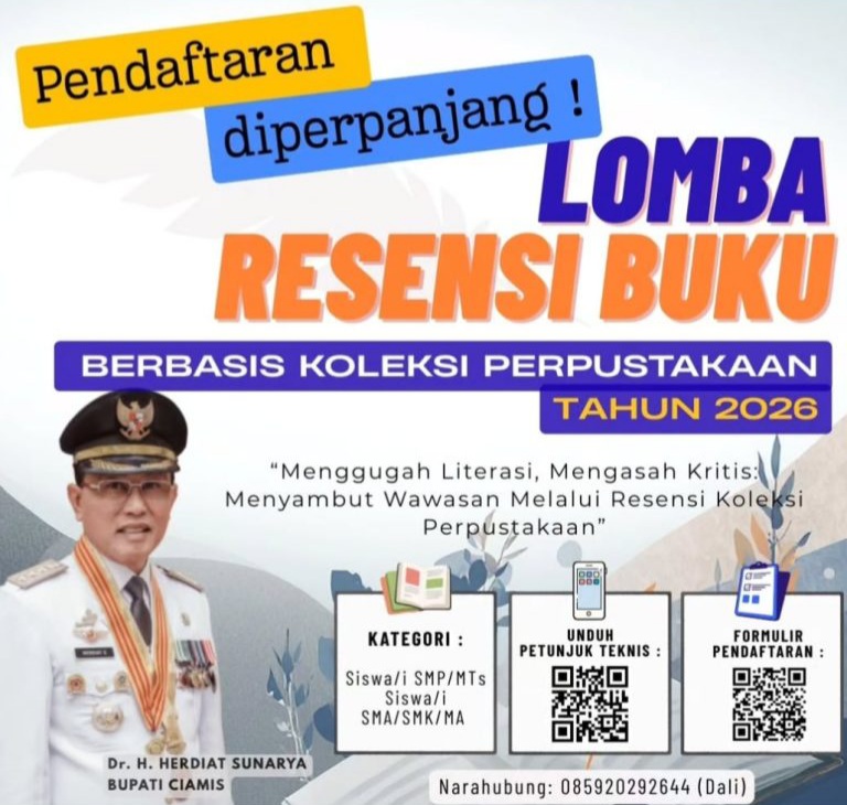 Dispusip Ciamis Perpanjang Pendaftaran Lomba Resensi Buku 2026, Pelajar Diajak Tingkatkan Literasi. (Foto: Dispusip Ciamis)